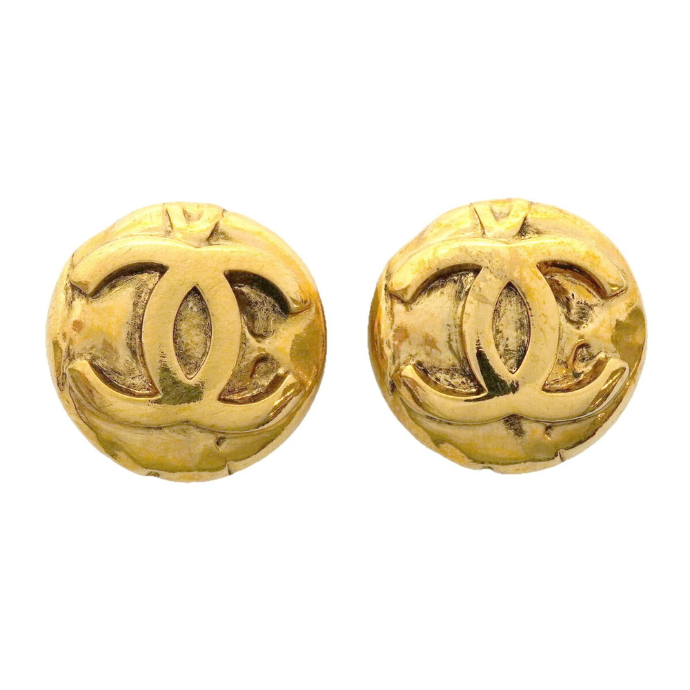 Chanel Earrings, Coco Mark Circle, GP Plated Gold, Women's